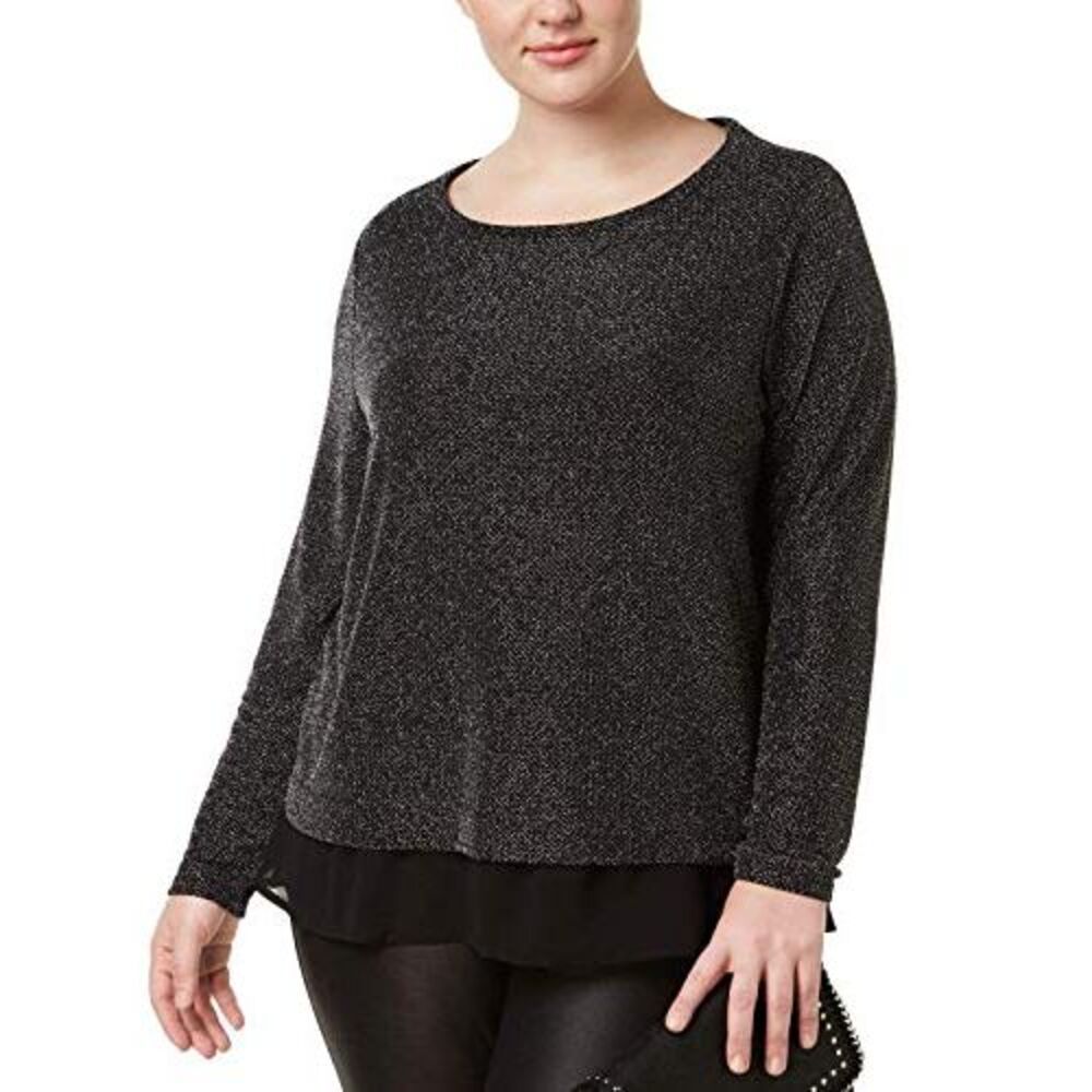 INC International Concepts INC Plus Size Metallic Chiffon-Trimmed Top